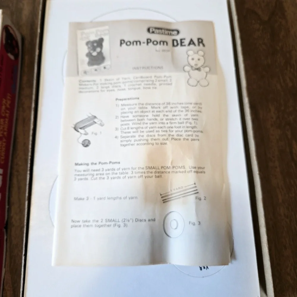 Vintage Pastime Pom Pom Bear Craft Kit No. 802P Complete Retro Package